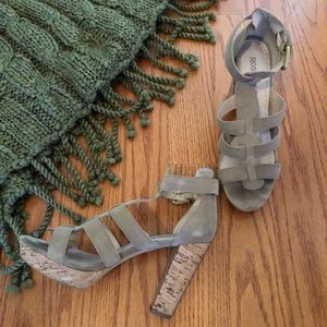 Rosegold Taupe Suede Cork Heeled Gladiator Sandals